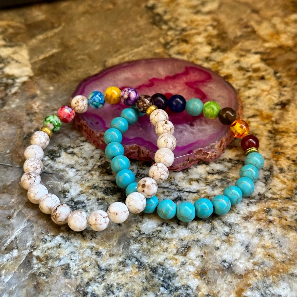2 PC White & Blue Beaded Bracelets